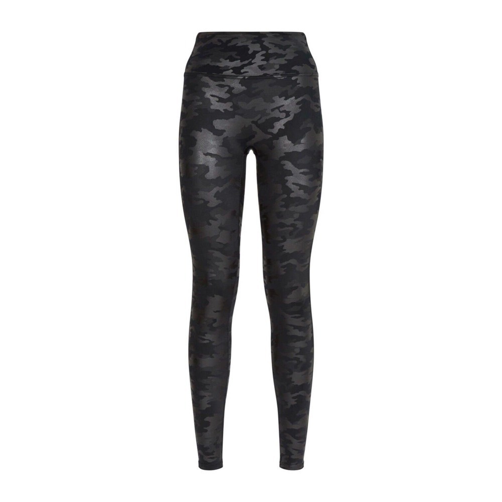 Spanx Black Matte Faux Leather Camo Camouflage High Waist Leggings Pants S NWOT